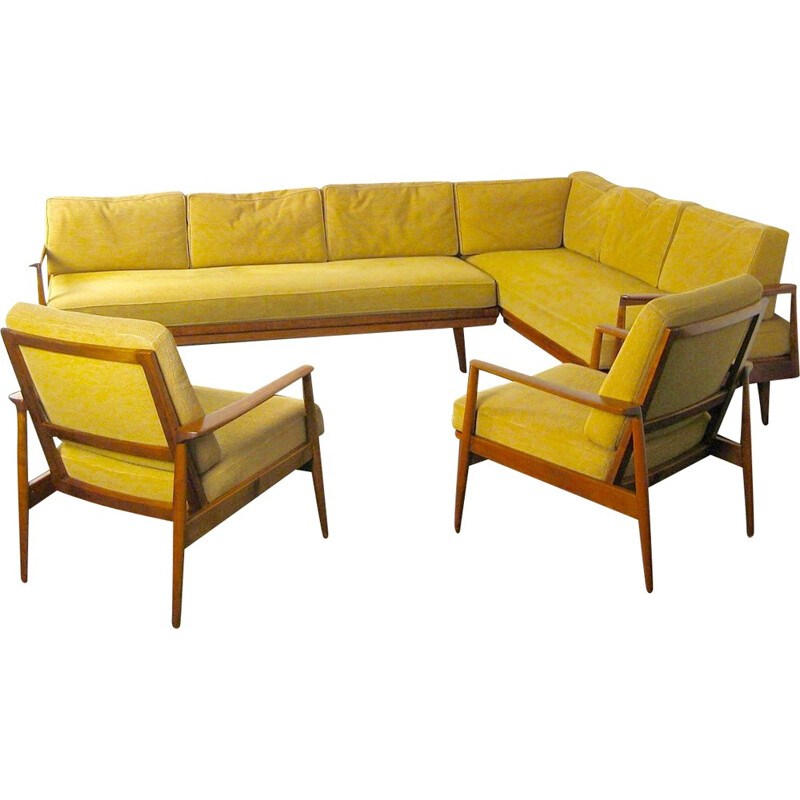 Vintage yellow living room set in wood - 1950s