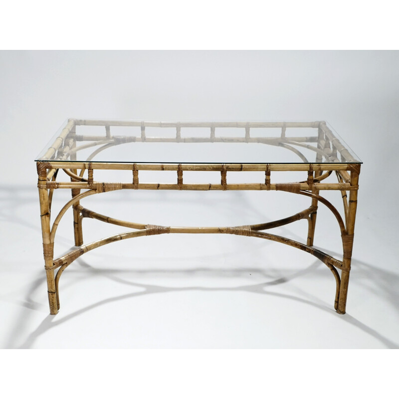 Vintage Rattan Bamboo Table - 1970s