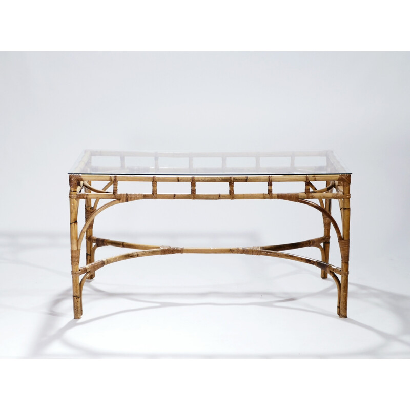 Vintage Rattan Bamboo Table - 1970s