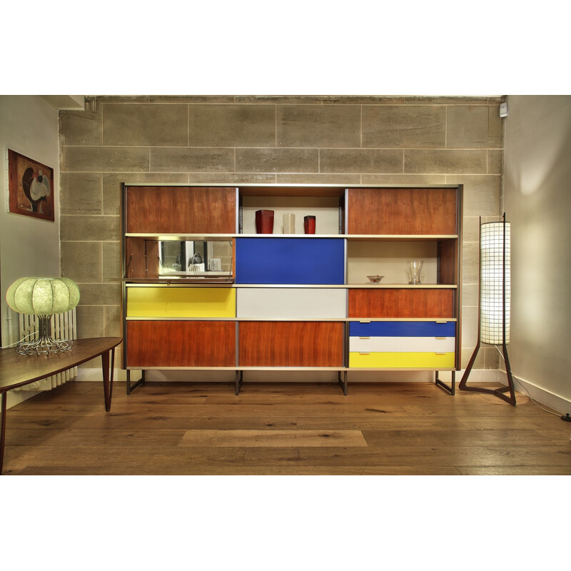 Cupboard in aluminum and rosewood, Georges FRYDMAN - 1950s