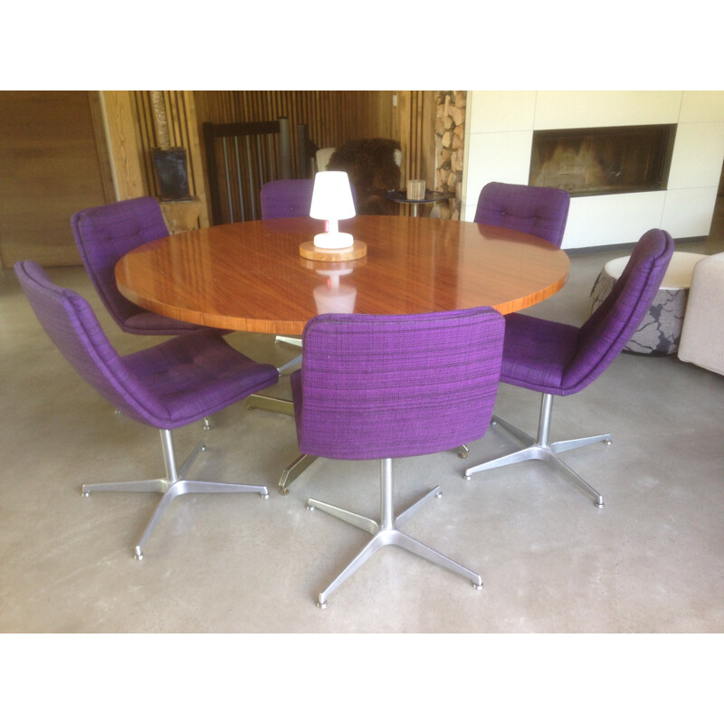 Set of 6 swiveling chairs in aluminum and violet fabric, Geoffrey HARCOURT - 1970s