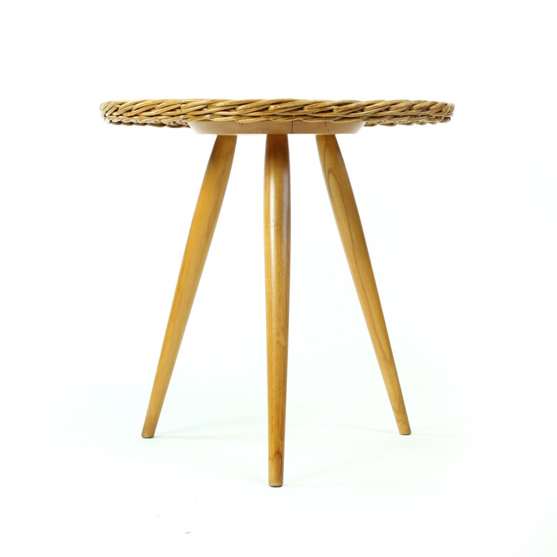Vintage Wicker Coffee Table with Stool by Uluv - 1960s