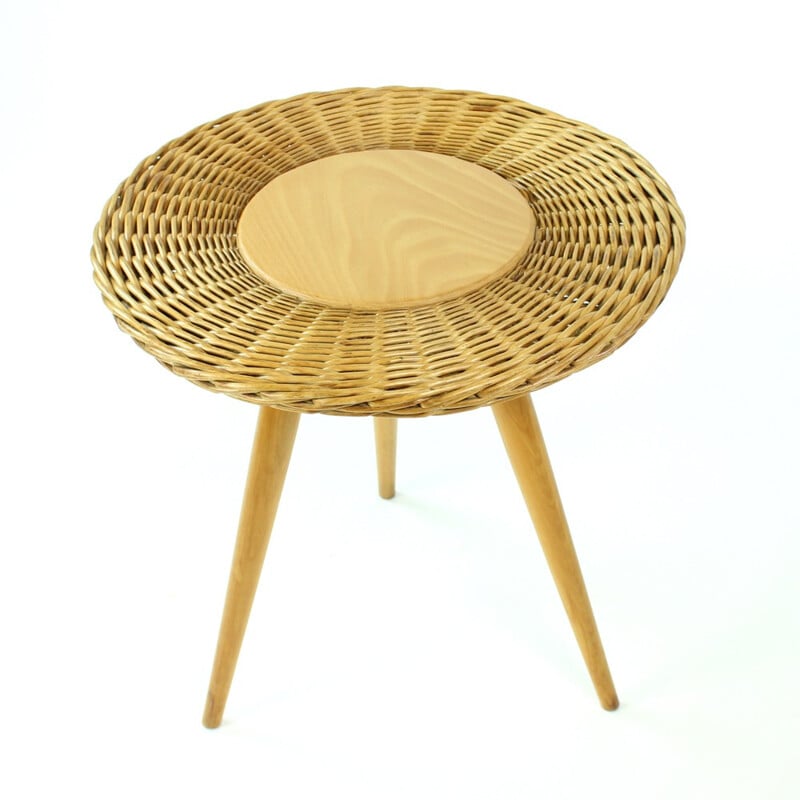 Vintage Wicker Coffee Table with Stool by Uluv - 1960s