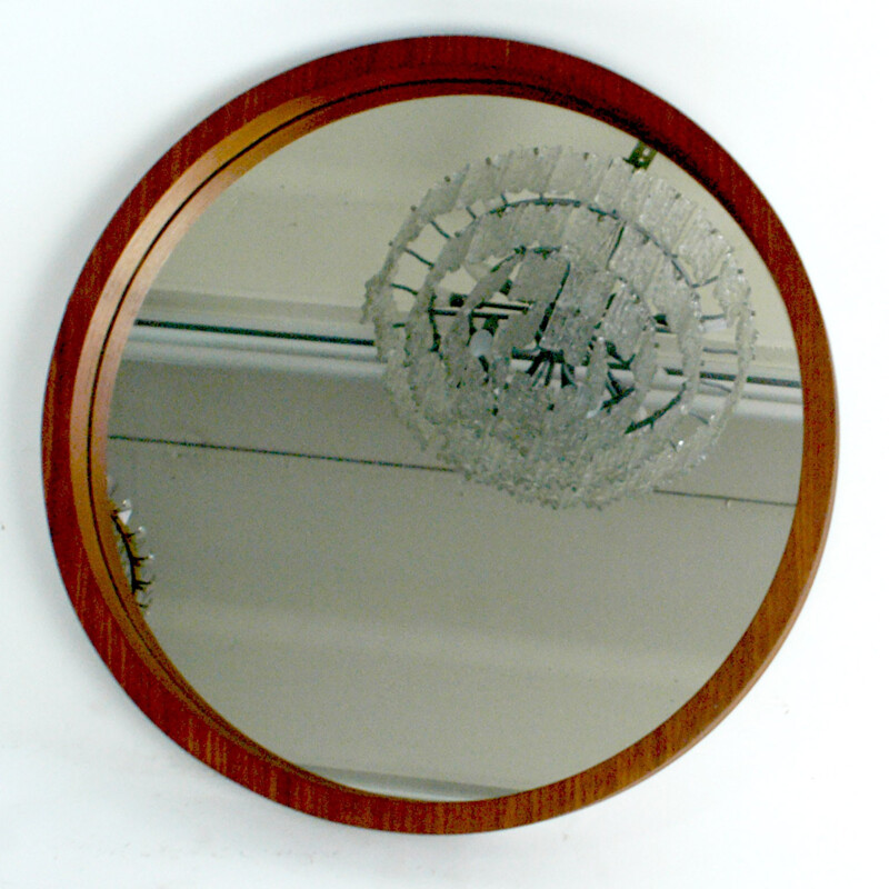 Miroir circulaire vintage en teck - 1960