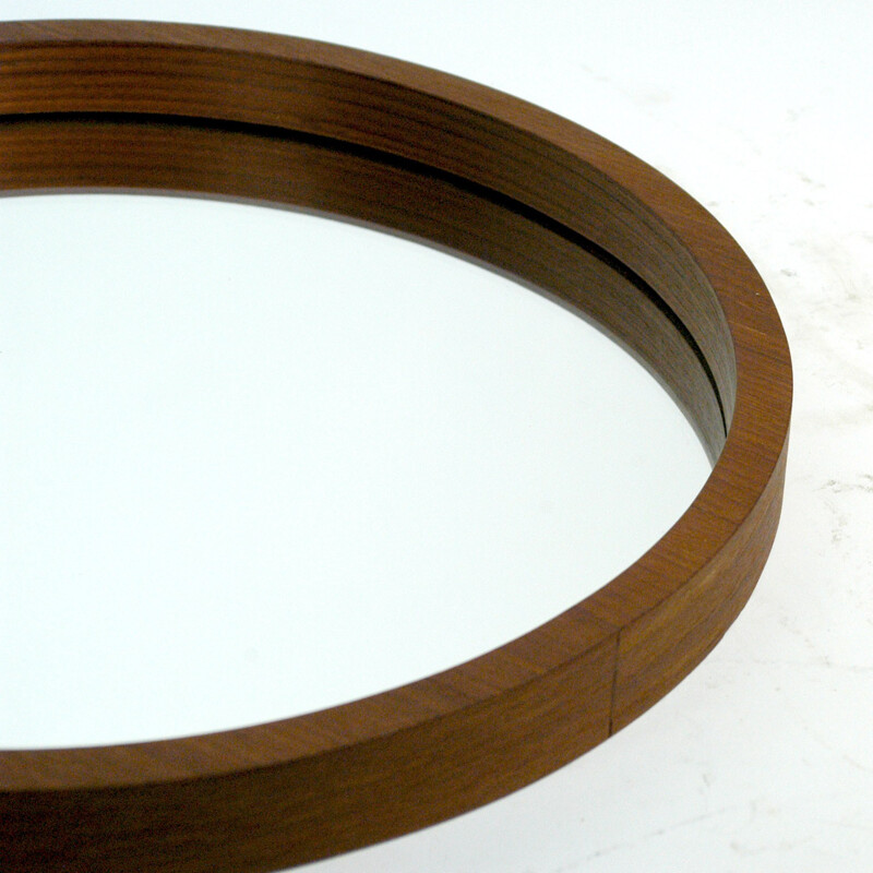 Vintage Scandinavian circular mirror in teak - 1960s