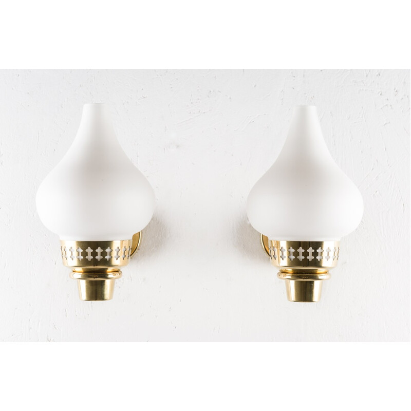 Swedish Wall Lamps in Brass and Opaline Glass by Hans Bergström for ASEA - 1950s