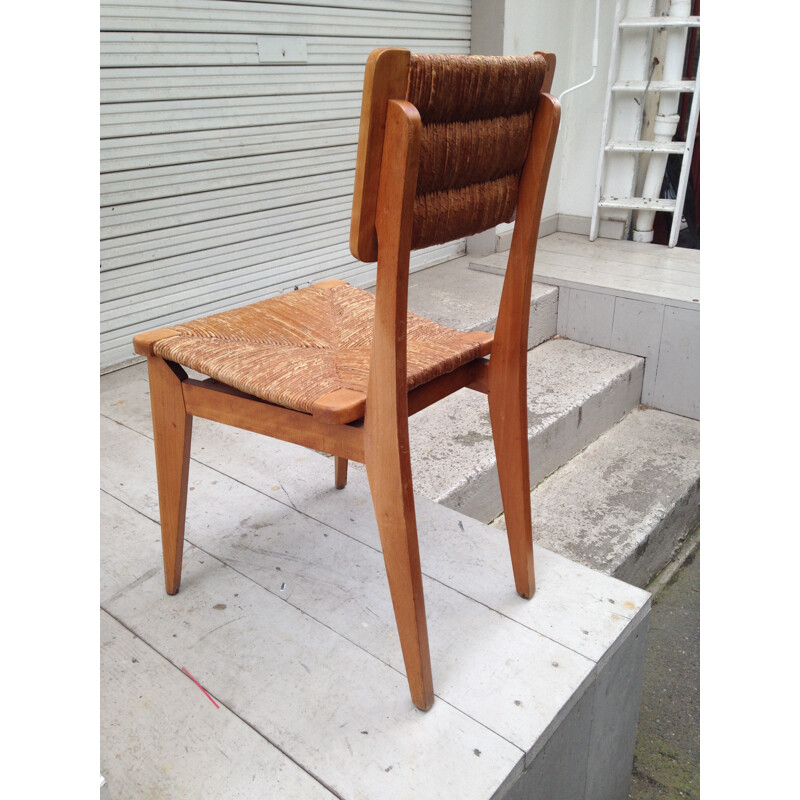 6 vintage chairs in straw, Marcel GASCOIN - 1950s 