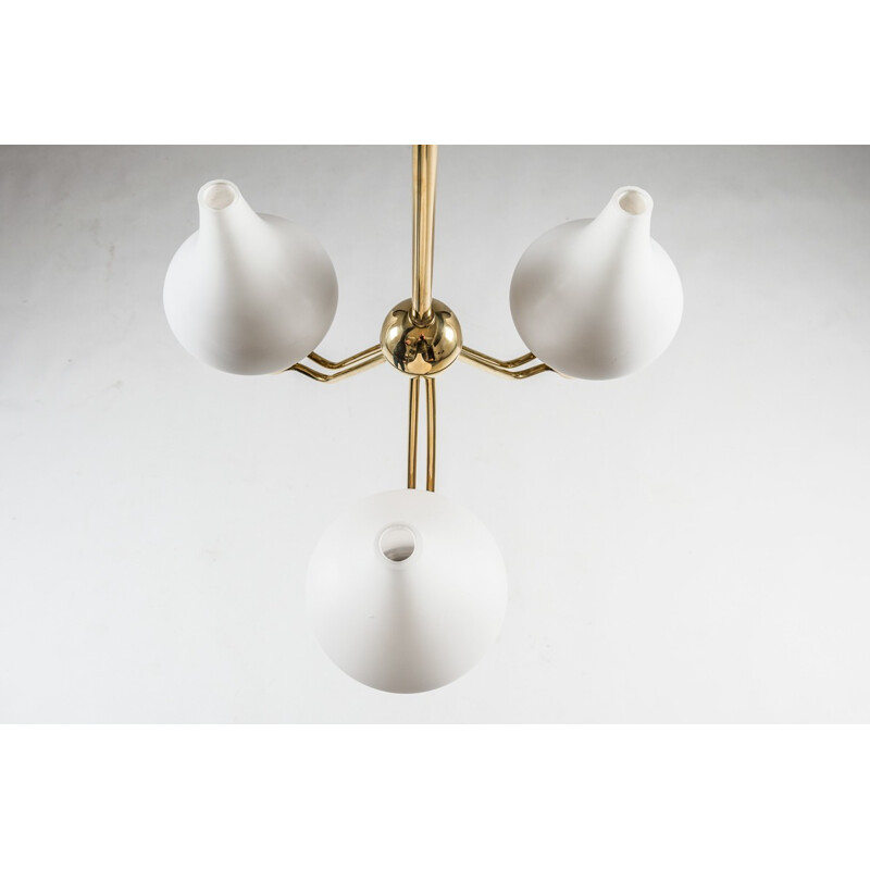 Vintage Swedish Chandelier in Brass and Opaline Glass by Hans Bergström for ASEA - 1950s