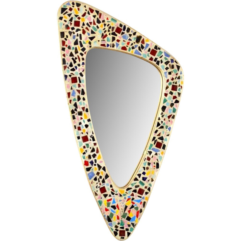 Vintage mirror mosaic in ceramic and brass - 1950s