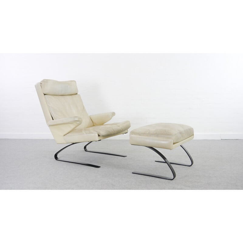 Fauteuil Vintage avec Ottoman en Cuir par COR - 1970