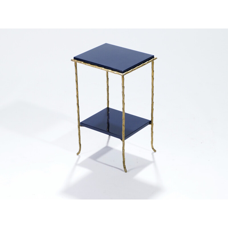 Set of 2 Vintage bronze side tables in blue color - 1960s