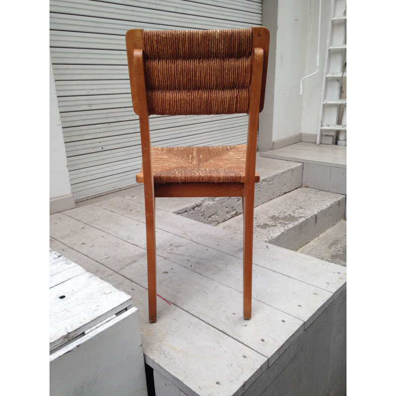 6 vintage chairs in straw, Marcel GASCOIN - 1950s 