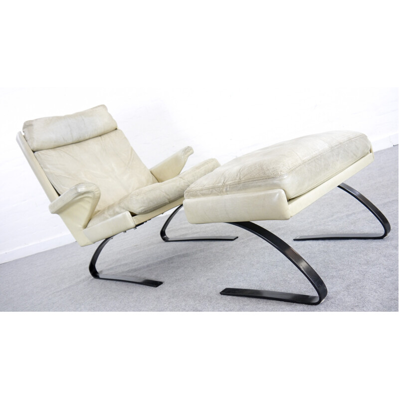 Vintage Lounge Chair with Ottoman in letaher by COR- 1970s