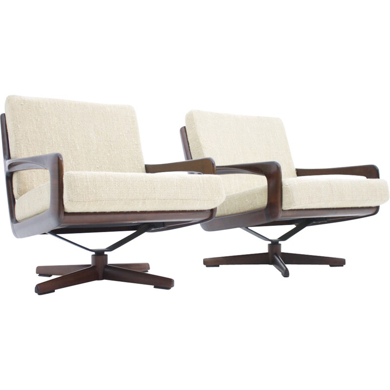 Set of 2 Swivel Lounge Chairs in Mahogany by Eugen Schmidt - 1960s