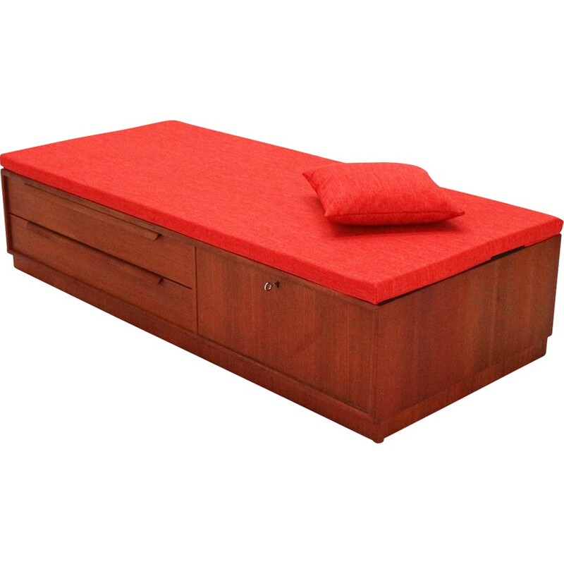 Red sideboard DayBed Hybrid in teak by WK Moebel - 1960s