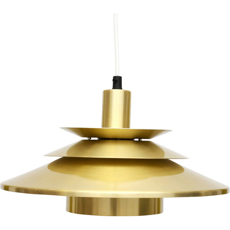 Danish Gold Brass Vintage Pendant  Lamp - 1970s