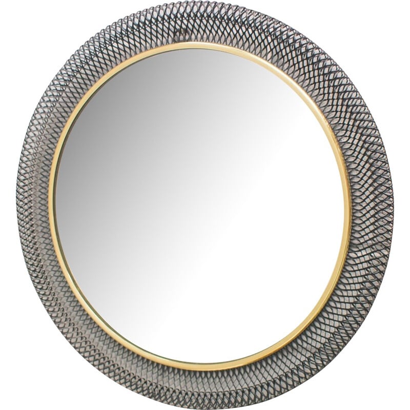 Vintage metal and brass wall mirror, 1960