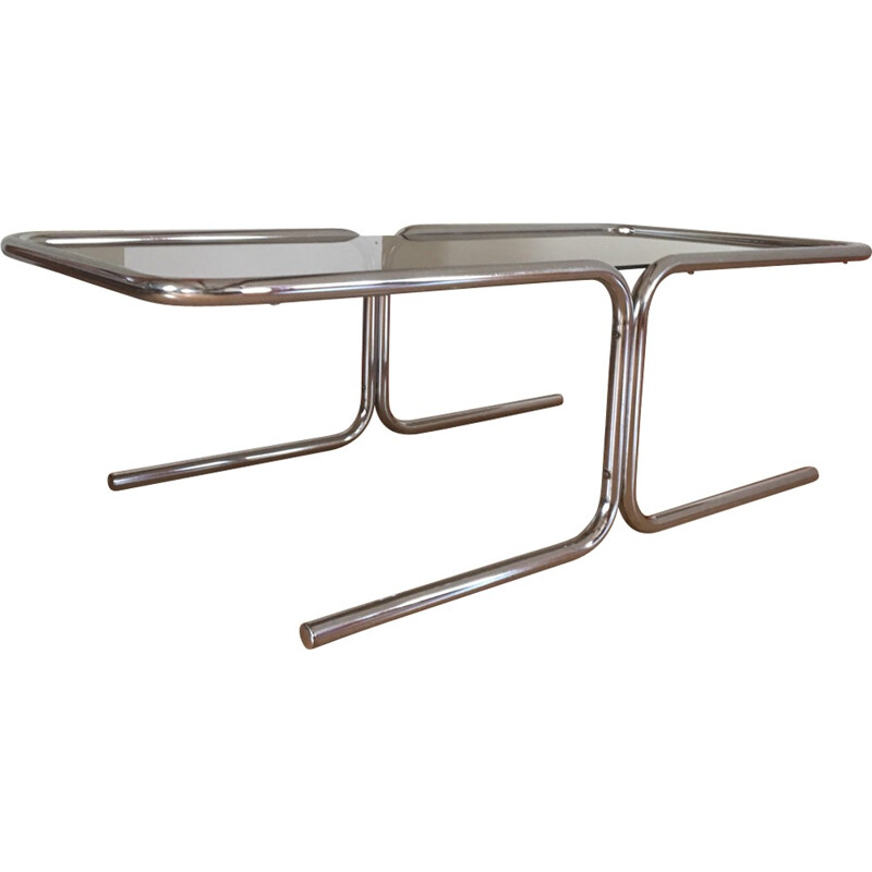 Vintage coffee table in smoked glass and chrome - 1970s
