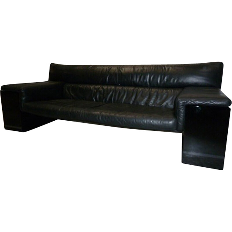Black leather vintage sofa by Cini Boeri for Knoll - 1970s