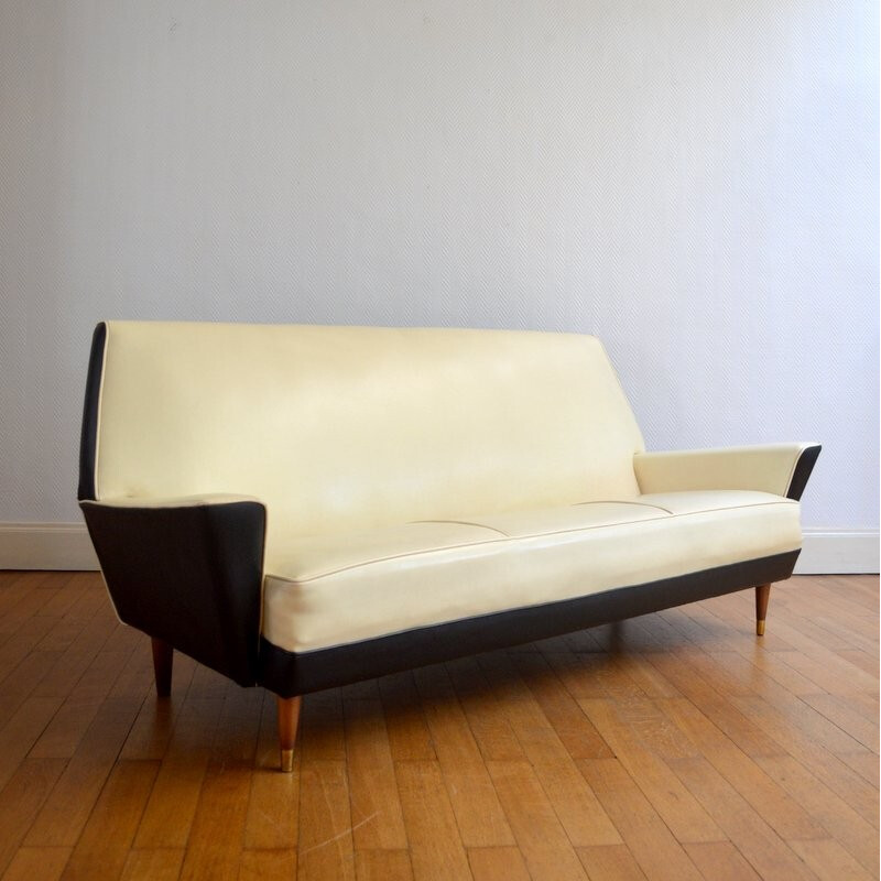 Vintage sofa with brass legs for Medal Belgium - 1950s