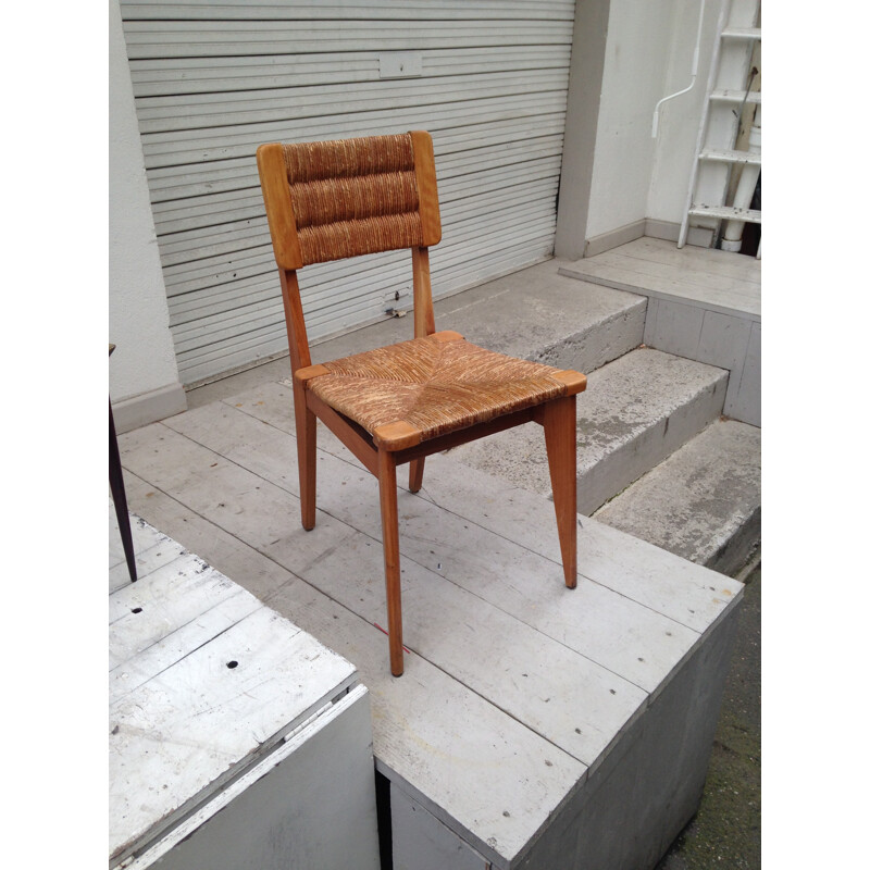 6 vintage chairs in straw, Marcel GASCOIN - 1950s 