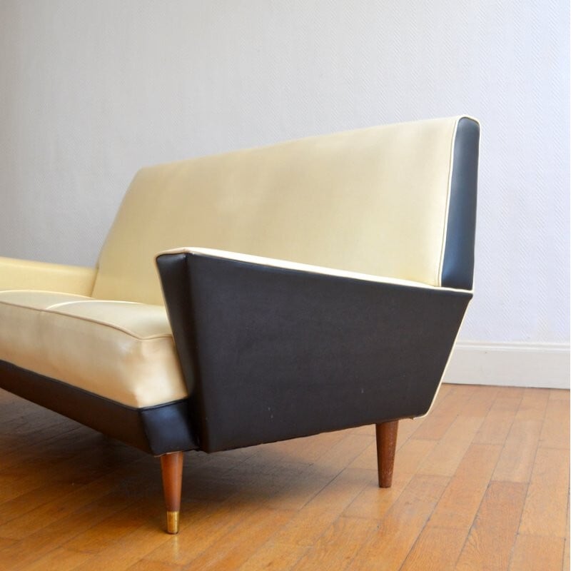 Vintage sofa with brass legs for Medal Belgium - 1950s