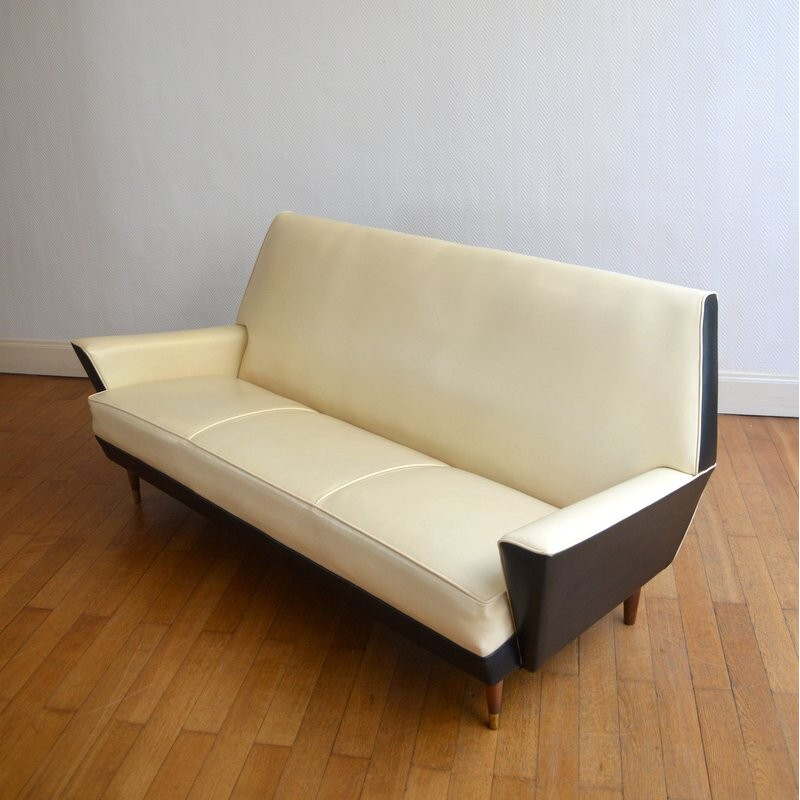 Vintage sofa with brass legs for Medal Belgium - 1950s