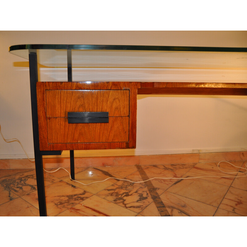 Desk in veneer ashwood and metal, HITIER - 1950