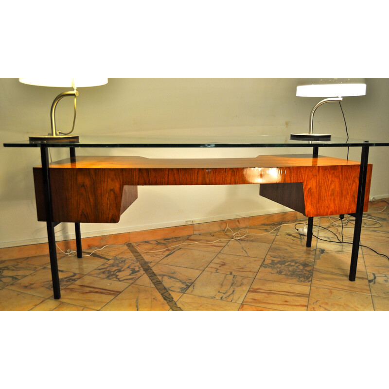 Desk in veneer ashwood and metal, HITIER - 1950