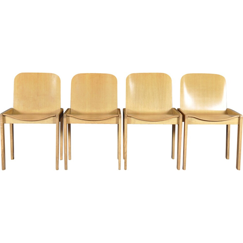 Set of 4 Italian Wood Vintage Dining Chairs - 1970s