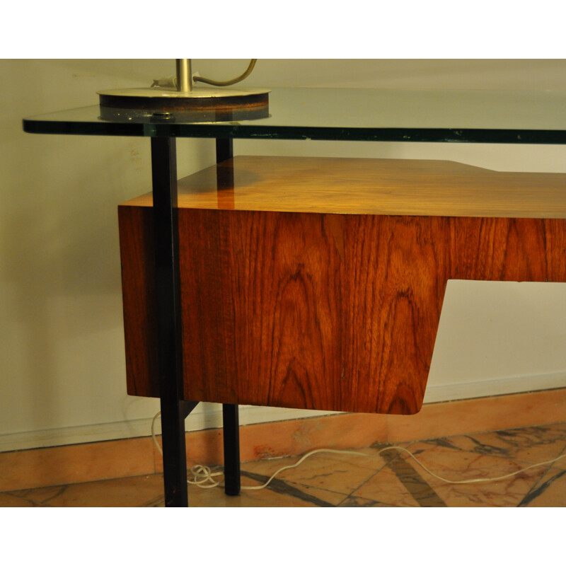 Desk in veneer ashwood and metal, HITIER - 1950