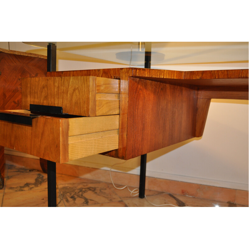 Desk in veneer ashwood and metal, HITIER - 1950