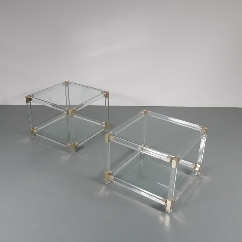 Set of 2 vintage side tables in plexiglass - 1970s