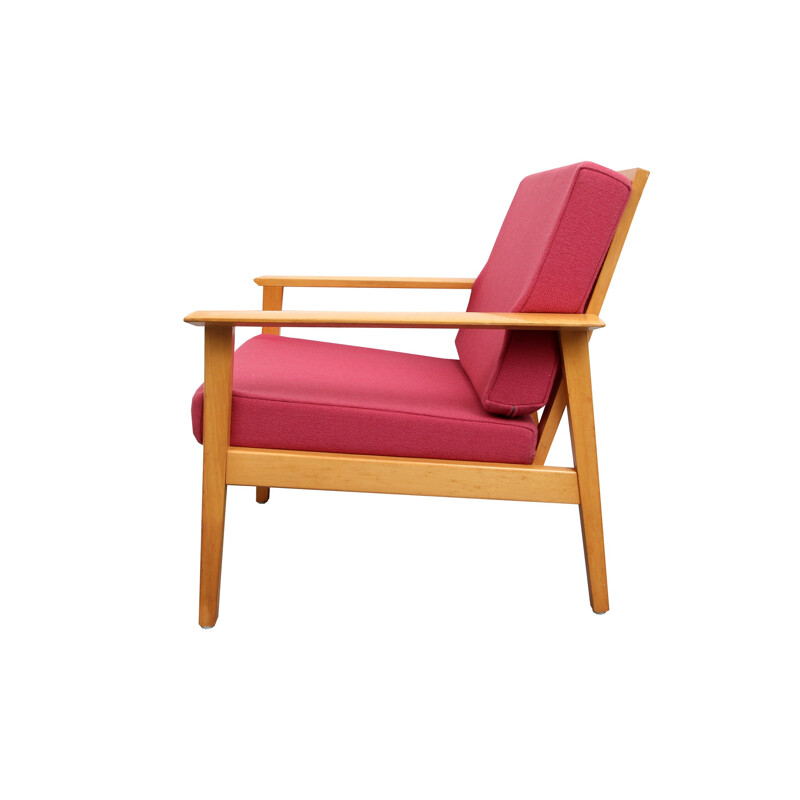 Fauteuil rose vintage en frêne massif - 1960