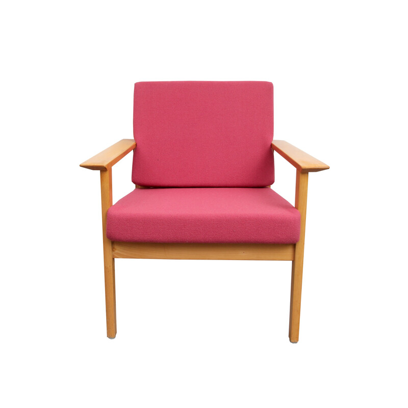 Vintage pink armchair in solid ashwood - 1960s