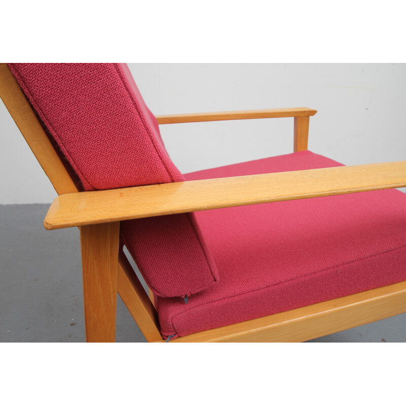 Vintage pink armchair in solid ashwood - 1960s