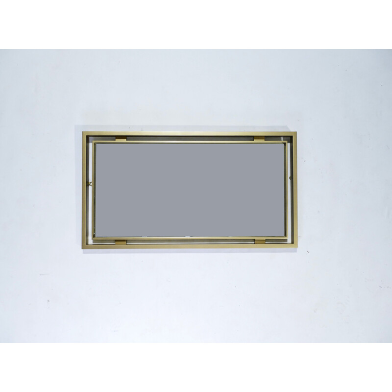 Vintage brushed brass mirror by Guy Lefevre for Maison Jansen - 1970s