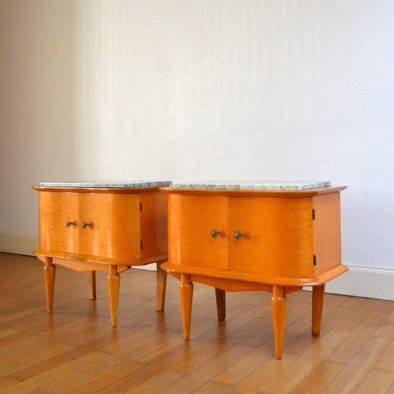 Vintage pair of bedside tables lacquered in maple wood - 1950s
