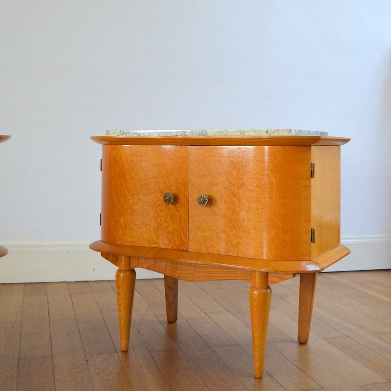 Vintage pair of bedside tables lacquered in maple wood - 1950s