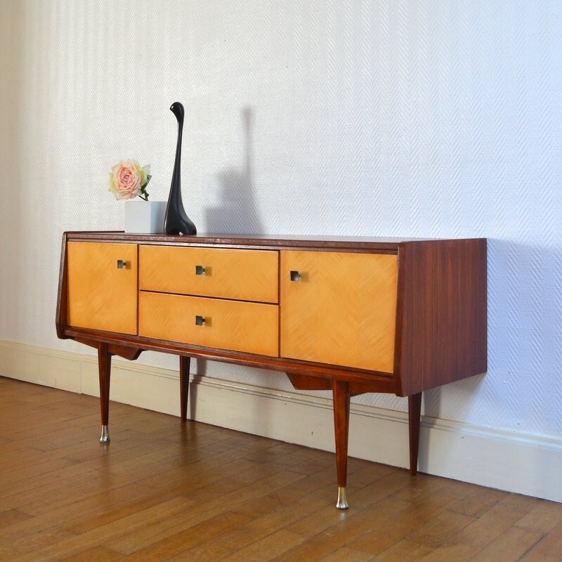 Vintage small sideboard with handles in matte black metal - 1950s