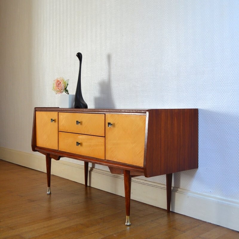 Vintage small sideboard with handles in matte black metal - 1950s