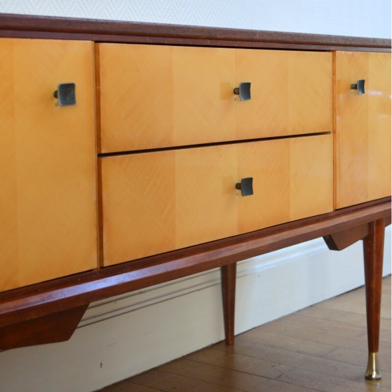 Vintage small sideboard with handles in matte black metal - 1950s