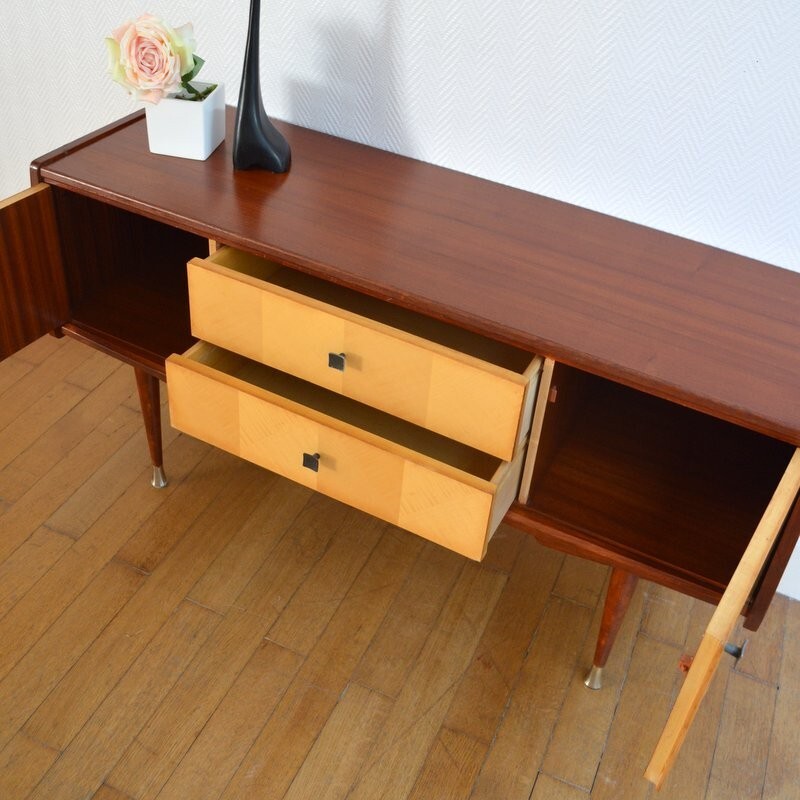 Vintage small sideboard with handles in matte black metal - 1950s