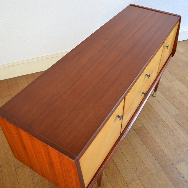 Vintage small sideboard with handles in matte black metal - 1950s