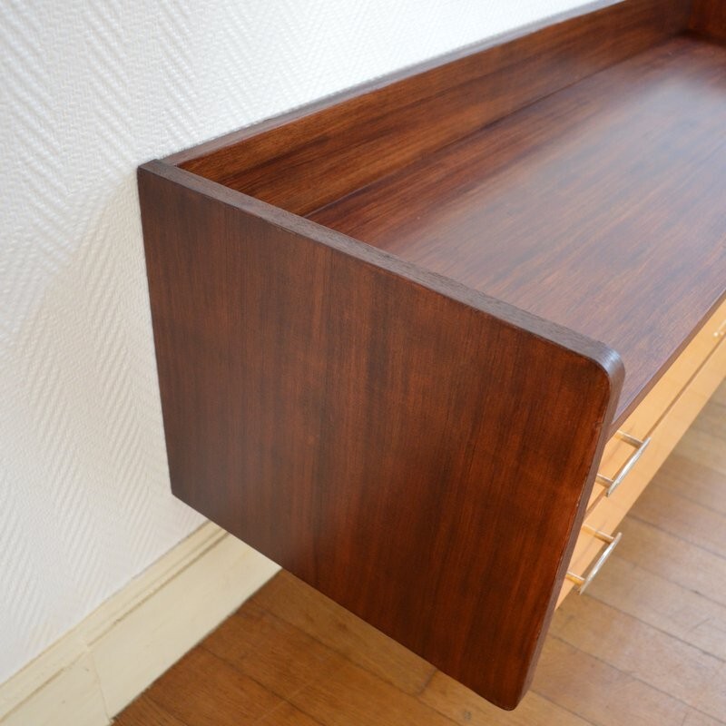 Vintage small sideboard with 2 large drawers and brass handles - 1950s