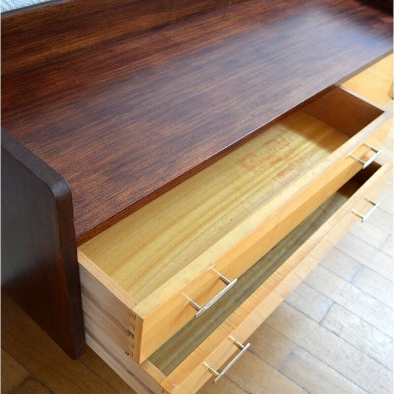 Vintage small sideboard with 2 large drawers and brass handles - 1950s