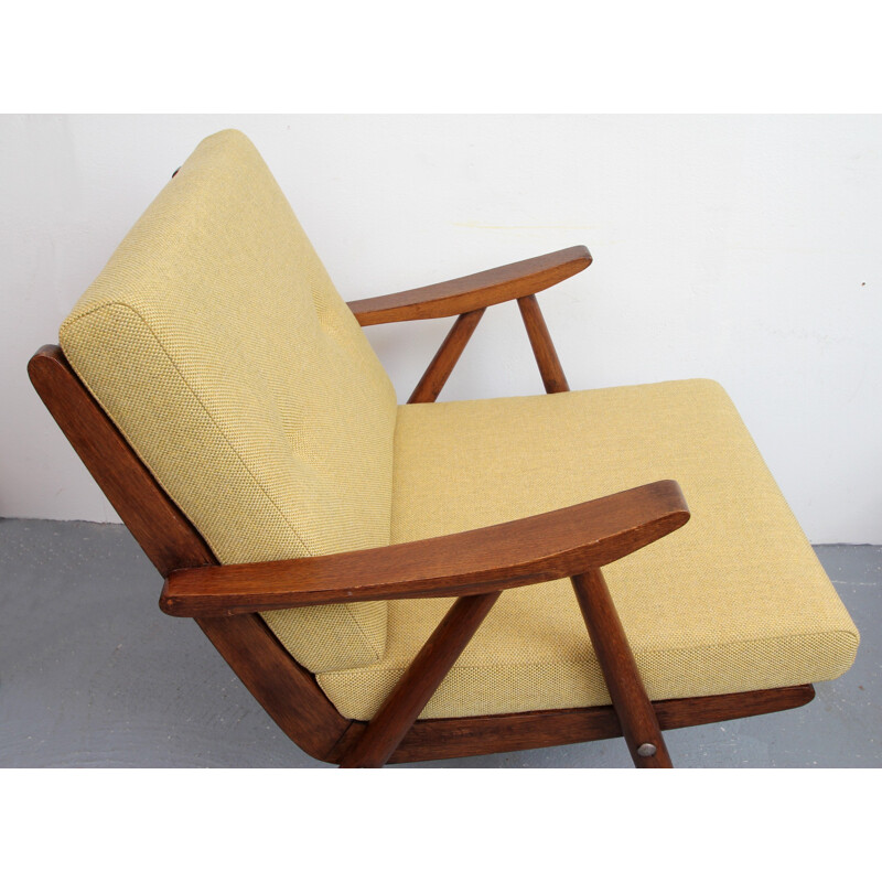 Vintage armchair in oak in yellow - 1950s