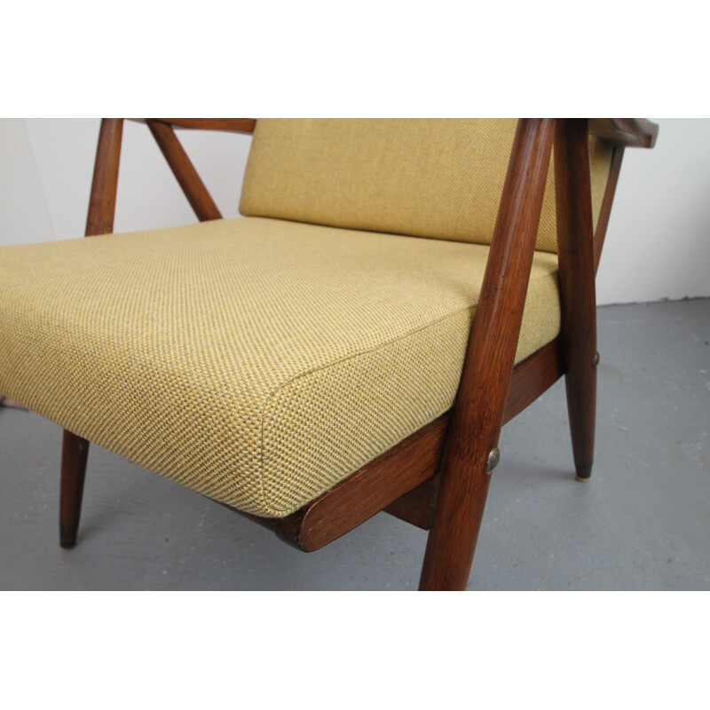 Fauteuil vintage en chêne en jaune - 1950