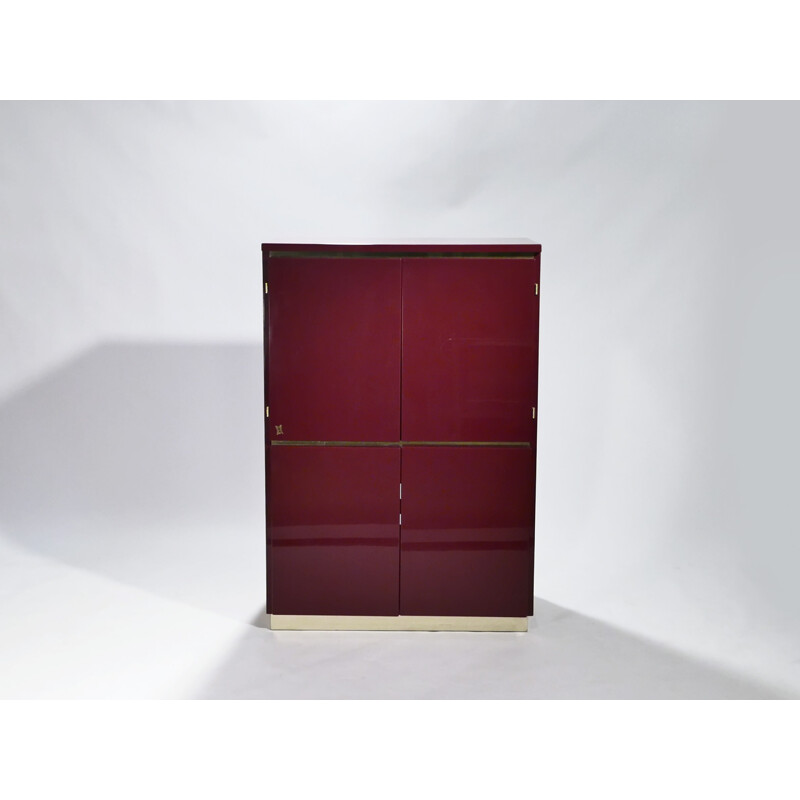 Vintage red lacquered cabinet by J.C. Mahey for la Maison Romeo - 1970