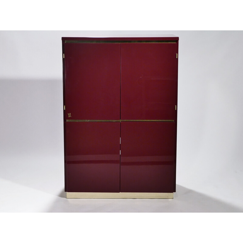 Vintage red lacquered cabinet by J.C. Mahey for la Maison Romeo - 1970